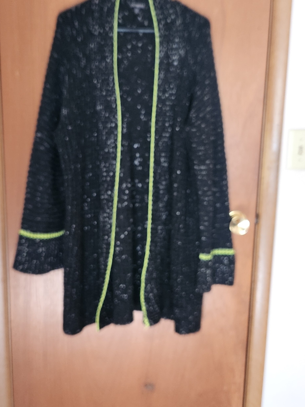 Express Black Open-Front Cardigan with Lime Trim Size M